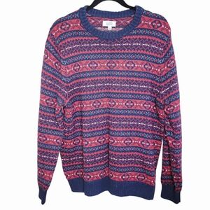 Croft & Barrow Women's Large Sweater Red Blue Fair Isle‎ Knit Pullover Winter